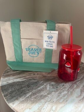 Trader Joe's Mini Pastel Canvas Tote Bag in Mint